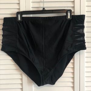 BLACK LATTICE MESH INSET HIGH WAIST SWIM BOTTOM